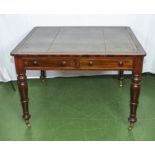 A William IV mahogany library table with drawers both sides and green tooled leather insert 40 x