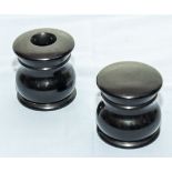 Two Victorian ebony screw top trinket boxes