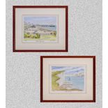 A pair of coastal prints depicting Sussex scenes, signed Patricia Hall, 15cm x 20cm