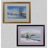 Two framed winter scene prints, one signed D R Eliott