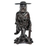 An antique Chinese carved ebony pedlar 16.5" Provenance - property of a country gentleman's estate
