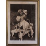 A gilt framed black and white print titled Out of Reach