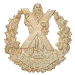 Scottish Queens Own Cameron Highlanders Officer glengarry badge. Good die-stamped silvered St.