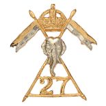 27th Lancers war raised cavalry WW2 Officer cap badge circa 1941-45. Fine die-cast crowned gilt