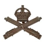 Machine Gun Corps WW1 OSD cap badge. Good scarce die-cast bronze crowned crossed Vickers machine