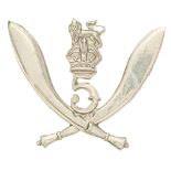 5th Royal Gurkha Rifles WW2 era head-dress badge. Good scarce die-stamped white metal Royal Crest on