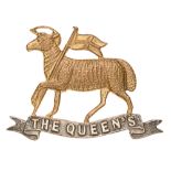 Queens West Surrey Regiment post 1896 Officer cap badge. Good scarce die-cast gilt Paschal Lamb on