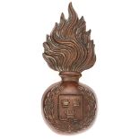 Irish. Royal Munster Fusiliers fur cap grenade circa 1881-1914. Good scarce brass flaming grenade,