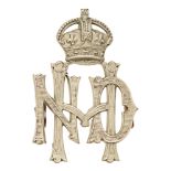 North Devon Hussars cap badge circa 1908-20. Good scarce die-stamped white metal crowned NDH cypher.