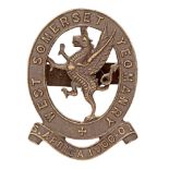 West Somerset Yeomanry post 1908 OSD cap badge. Good scarce die-cast bronze oval title resting on