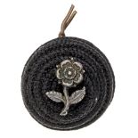 Warwickshire Regiment Officer black cord boss bearing silver badge. Badge being slipped Rose.