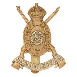 Hampshire Carabiniers bi-metal cap badge by Gaunt. Good scarce die-stamped brass crowned HAMPSHIRE