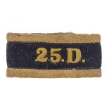 25.D. war raised cavalry 25th Dragoons WW2 Officer coloured cloth slip-on shoulder title circa