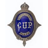 1882 Scotland Cup shooting prize award. A magnificent large badge comprising a crowned oval silver