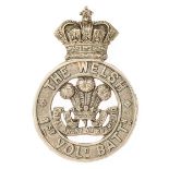1st VB Welsh Regiment Victorian glengarry badge circa 1887-96. Good scarce die-stamped white metal