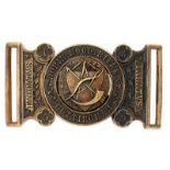 Robin Hood Rifles Victorian waist belt clasp. Good scarce blackened brass interlocking buckle by