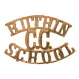 RUTHIN / CC / SCHOOL Welsh cadet shoulder title badge. Good scarce die-cast brass issue. Loops VGC