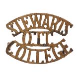 STEWARTS / OTC / COLLEGE Scottish cadet shoulder title badge. Good scarce die-cast brass issue. Four