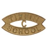 TIFFIN / C / SCHOOL Kingston-on-Thames cadet shoulder title badge. Elliptical style. Loops VGC