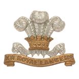 12th Royal Lancers Victorian cap badge circa 1896-1902. Good scarce die-stamped white metal Prince