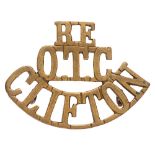 RE / OTC / CLIFTON Gloucestershire shoulder title badge. Good scarce die-cast brass issue. Loops VGC