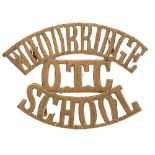 WOODBRIDGE / OTC / SCHOOL Suffolk shoulder title badge circa 1908-40. Good scarce die-cast brass