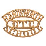 HANDSWORTH / OTC / SCHOOL Staffordshire shoulder title badge circa 1908-40. Good scarce die-cast