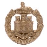 Dorsetshire Regiment WW2 plastic economy cap badge. Good scarce Sphinx on MARABOUT tablet over