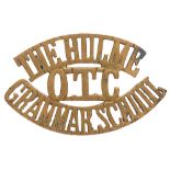 THE HULME / OTC / GRAMMAR SCHOOL Oldham, Lancashire brass shoulder title badge circa 1908-40. Good