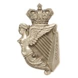 5th Royal Irish Lancers Victorian NCO arm badge. Good scarce white-metal crowned Maid of Erin Harp