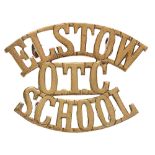ELSTOW / OTC / SCHOOL Bedfordshire cadet shoulder title badge. Good scarce die-cast brass issue.
