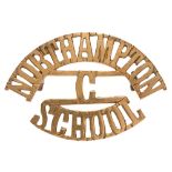 NORTHAMPTON / C / SCHOOL cadet shoulder title badge. Good scarce die-cast brass issue. Loops VGC