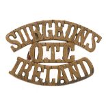 SURGEONS / OTC / IRELAND Irish shoulder title badge. Good scarce die-cast brass issue. Loops. VGC