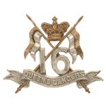 16th Queens Lancers Victorian cap badge circa 1896-1901. Good scarce die-stamped bi-metal crowned