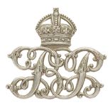 Burma Police cap badge. British made scarce die-stamped white metal crowned BP cypher. Loops. VGC