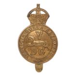 5th Dragoon Guards brass economy cap badge circa 1916-18. Good scarce die-stamped brass crowned