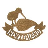 New Zealand Contingent Boer War sheet brass slouch hat badge. Good rare Kiwi and Fern leaf resting