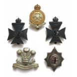 5 cap badges. CLY Rough Riders on Gaunt, London slider ... 2 x 6th London on crimped sliders ...