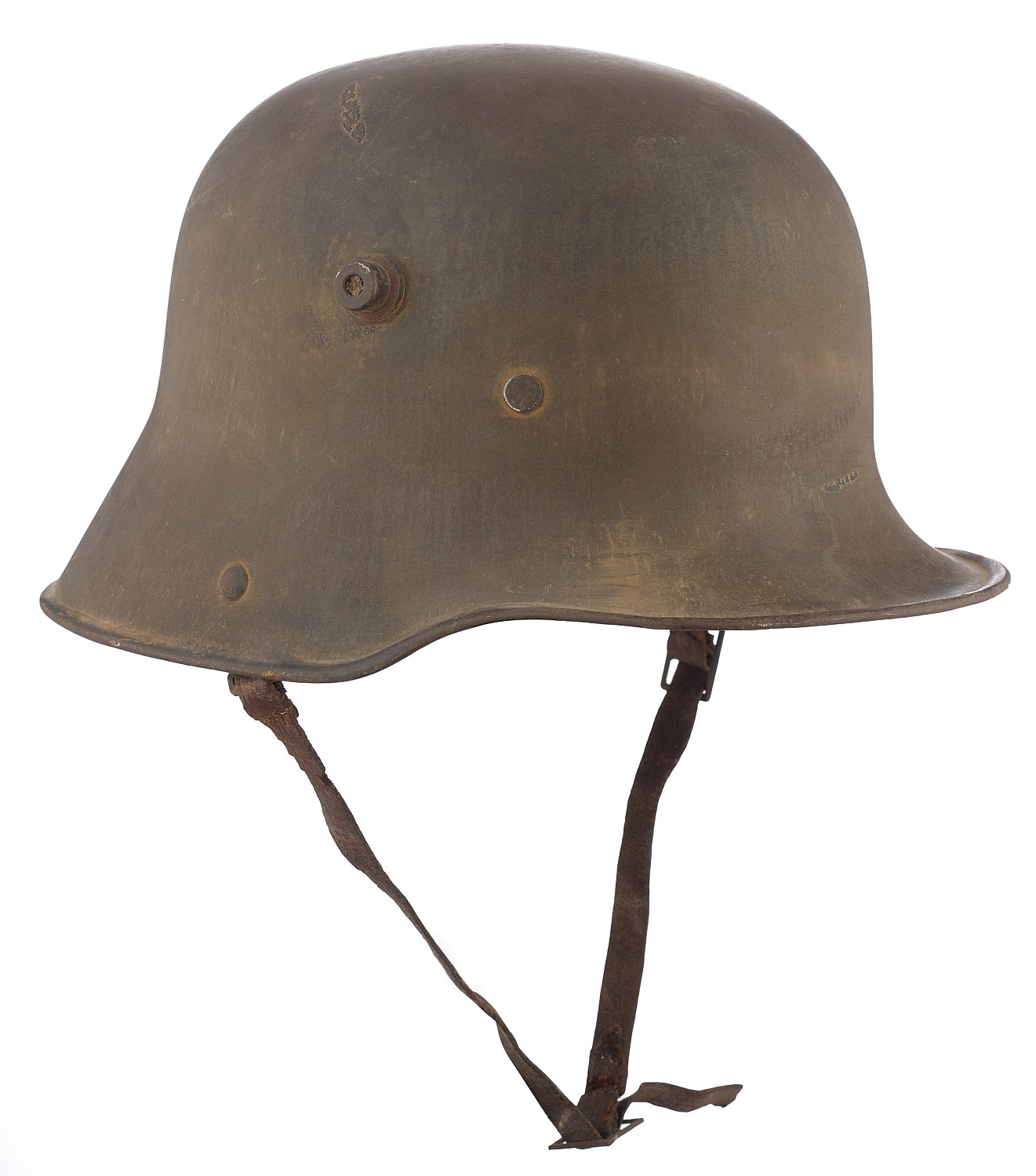 WW1 Imperial German Steel Helmet. A good untouched Great War helmet retaining original green painted