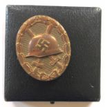 German Third Reich 1939 Wound Badge in gold in case of issue by Friedrich Orth, Wien. A good die-