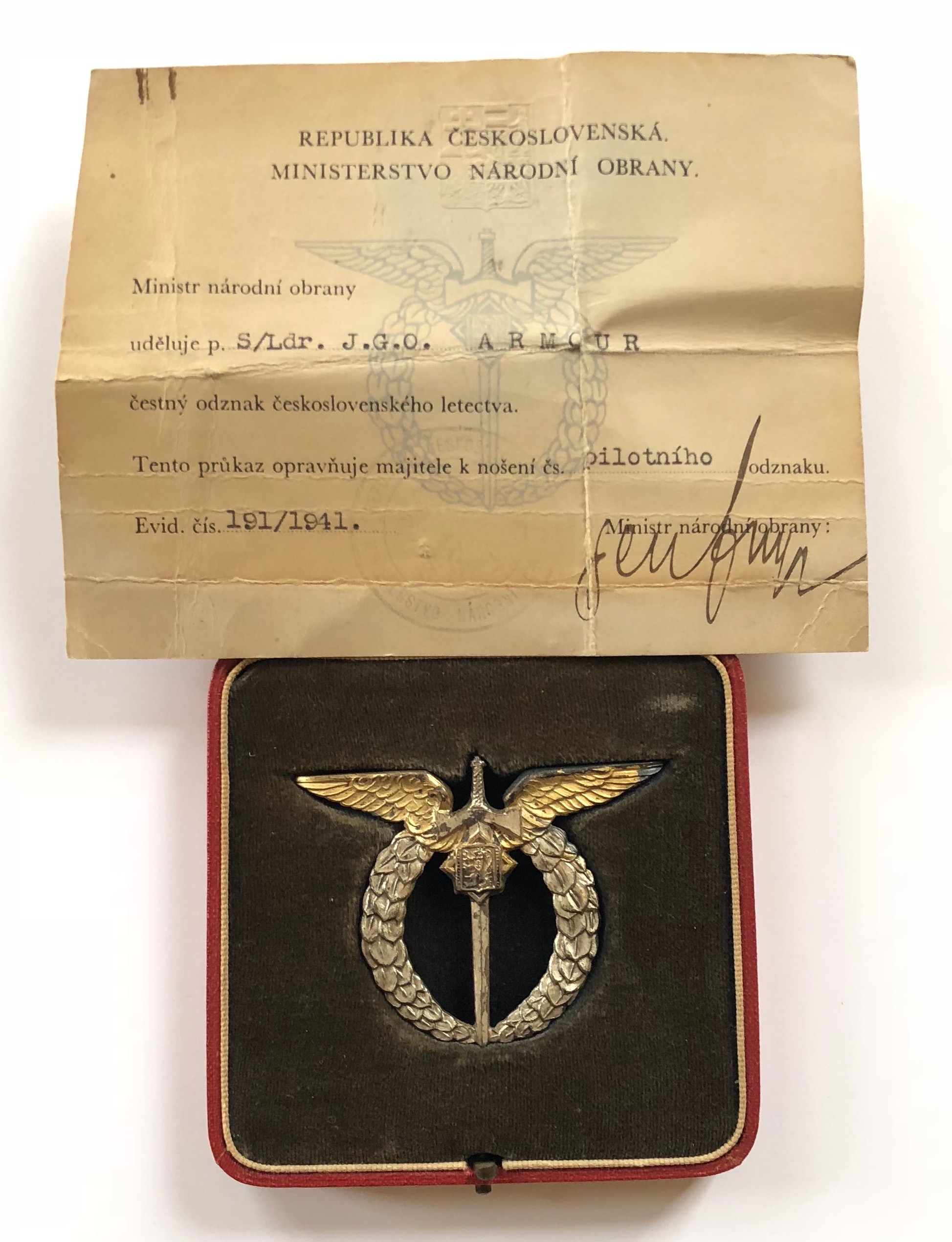 Czech WW2 Attributed RAF Pilot Silver Breast Wings Badge & Certificate. A rare pair presented to - Image 4 of 5