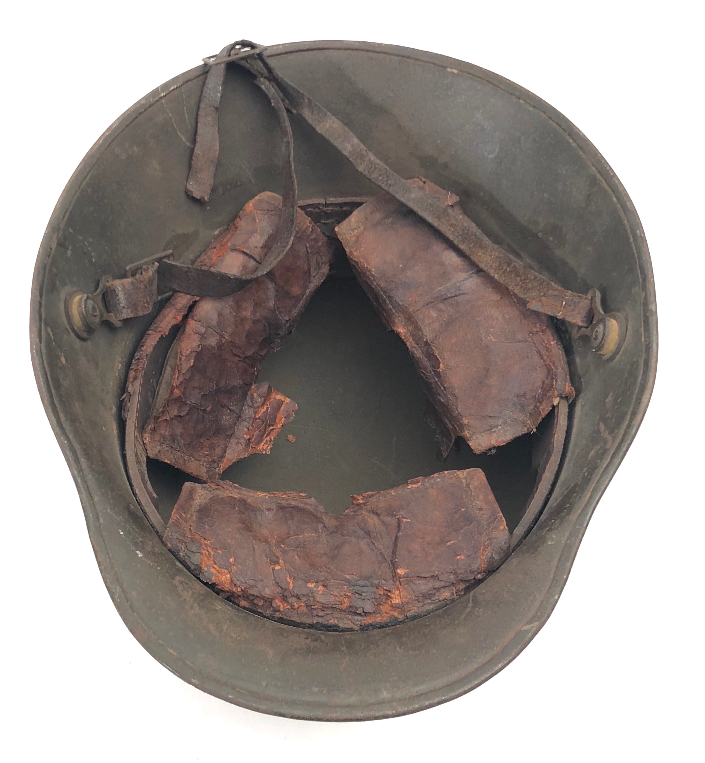 WW1 Imperial German Steel Helmet. A good untouched Great War helmet retaining original green painted - Image 2 of 2