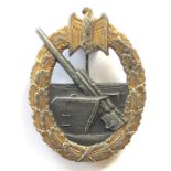 German Third Reich Kriegsmarine Coastal Artillery War badge by Friedrich Linden, Ludenscheid. A good