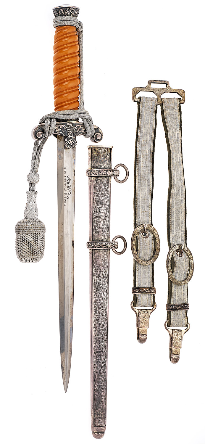 German Third Reich Army Officer Dagger with straps and knot by F.W. Holler, Solingen. Fine example