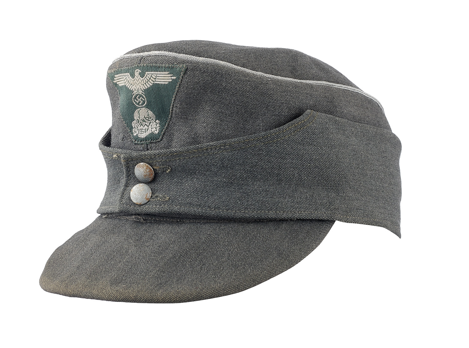 German Third Reich Waffen SS Officer M43 field cap A fine example of grey gaberdine with rayon