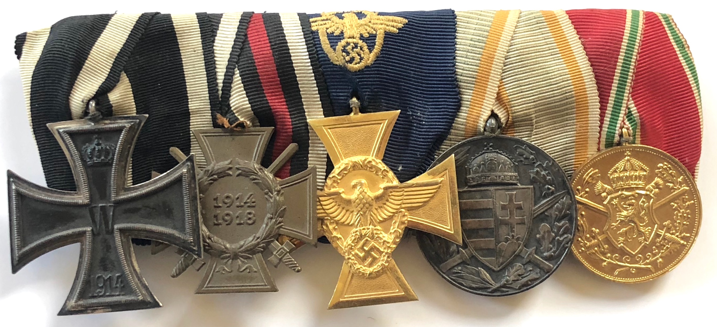 German Imperial and Third Reich 1914 Iron Cross, Police Cross group of five medals. Iron Cross 1914,