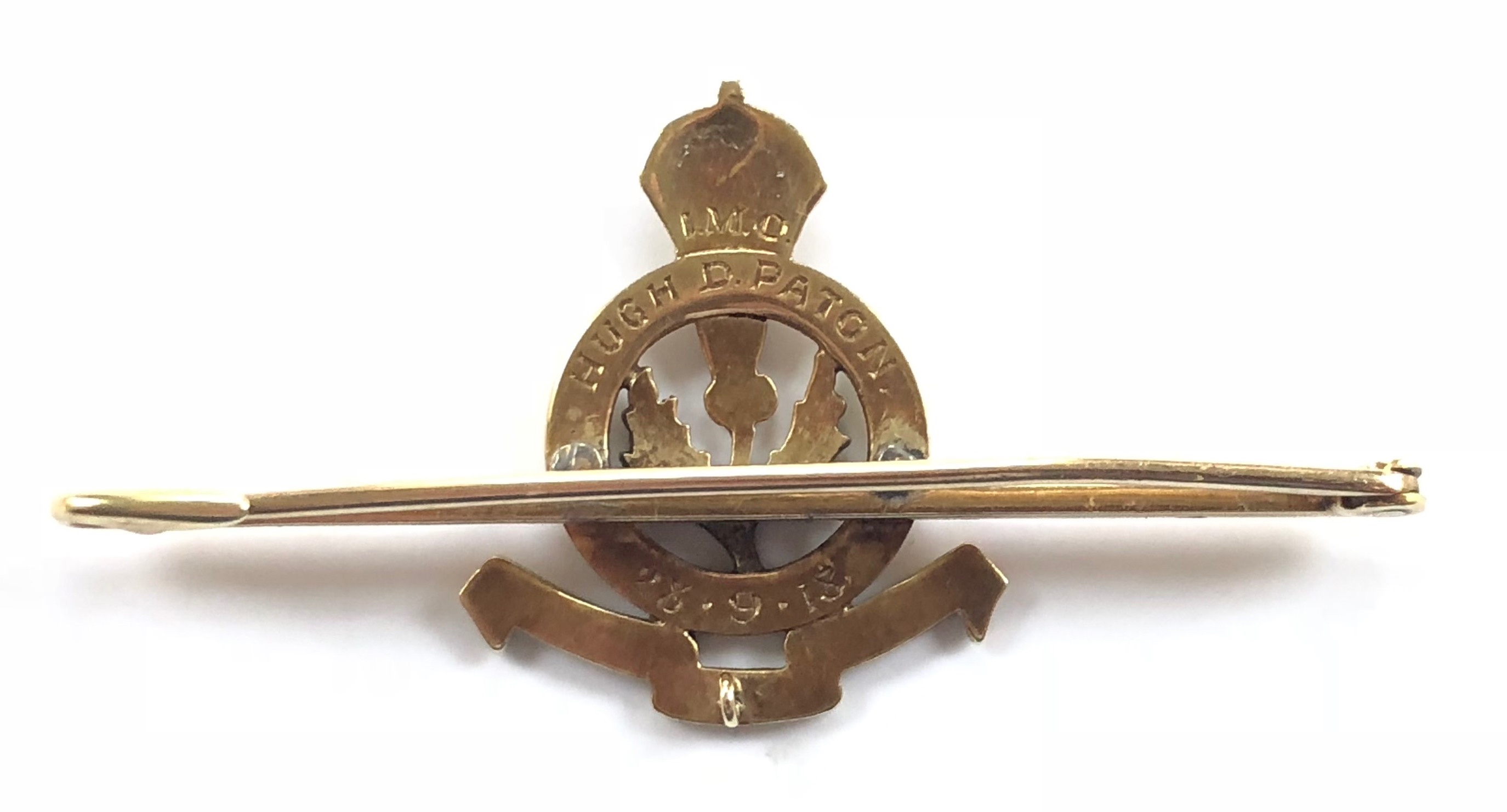 Royal Scots Fusiliers 15ct regimental bar brooch. Good slender pinback bar, impressed 15CT, - Image 3 of 4