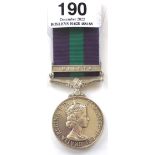 East Yorkshire Regiment General Service Medal Clasp Malaya, Awarded to 22735514 PTE P.A. STOCKTON E.