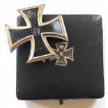 Imperial German cased silver convex 914 Iron Cross 1st Class. A fine silver example with magnetic