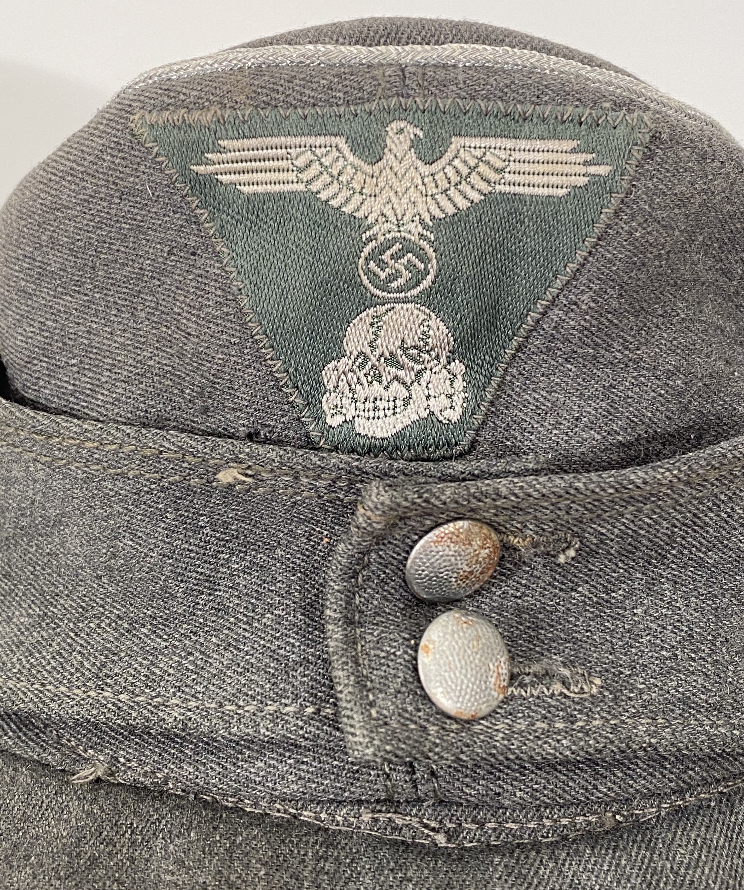 German Third Reich Waffen SS Officer M43 field cap A fine example of grey gaberdine with rayon - Image 2 of 3